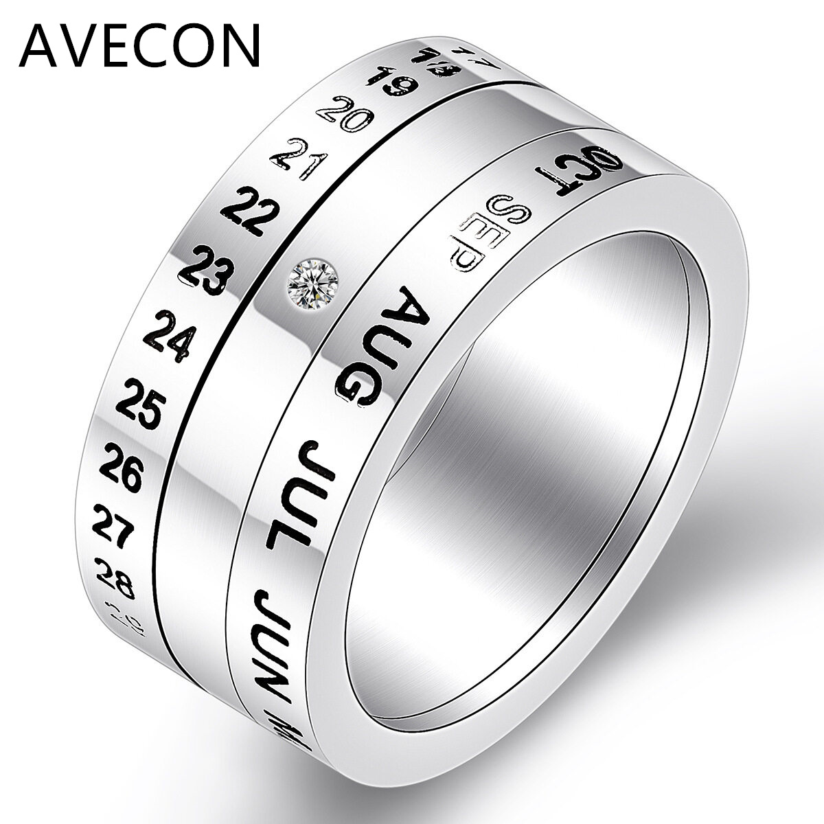 AVECON Rotatable calendar stainless steel ring fashion ring index finger titanium steel for men size 7-12