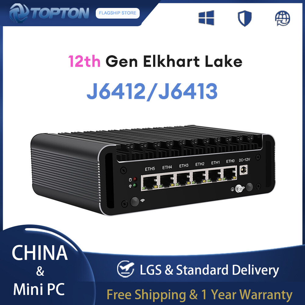 TOPTON 12th Gen Firewall Router Elkhart Lake Celeron J6413 J6412 6x Intel i226-V 2500Mbps Nics Fanless Mini Router PC