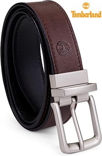 Timberland Men's Classic Leather Belt Reversible From Brown To Black