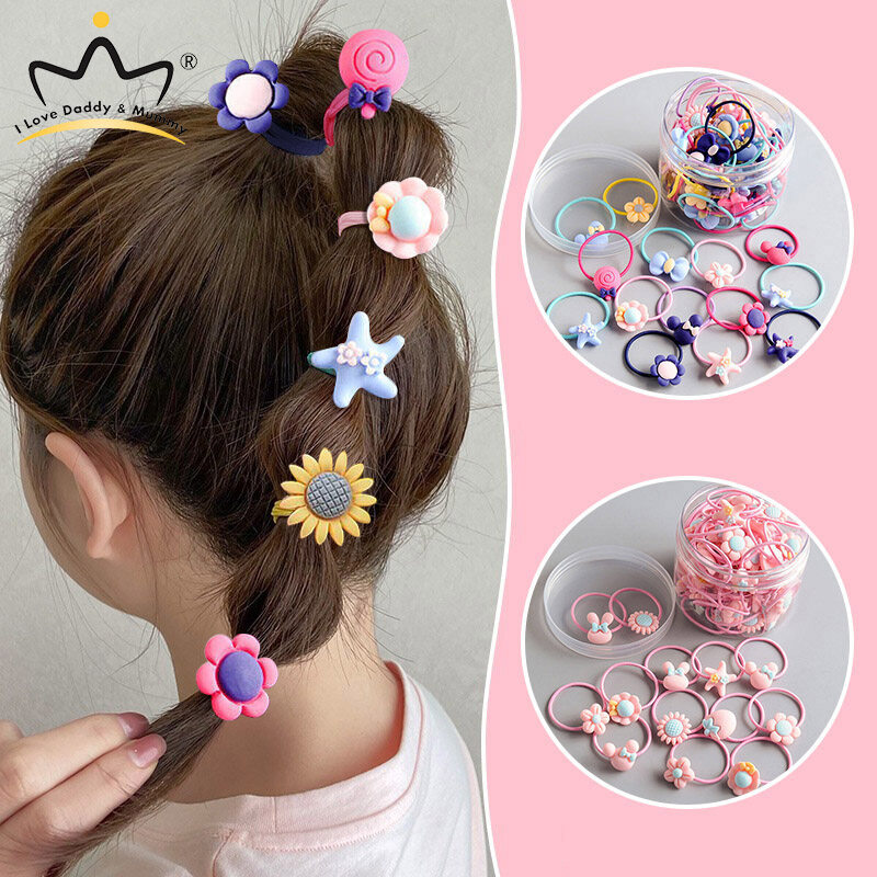 40Pcs/Set Cute Elastic Baby Hair Rope Sweet Bowknot Floral Infant Girl Rubber Band Cartoon Star Newborn Toddler Ponytail Holder