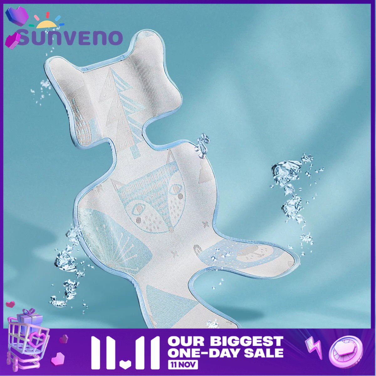 Sunveno Baby Stroller Accessories Comfortable Cool Baby Stroller Liner General Seat Cushion Kids Pushchair Cushion Stroller Pad(Blue)